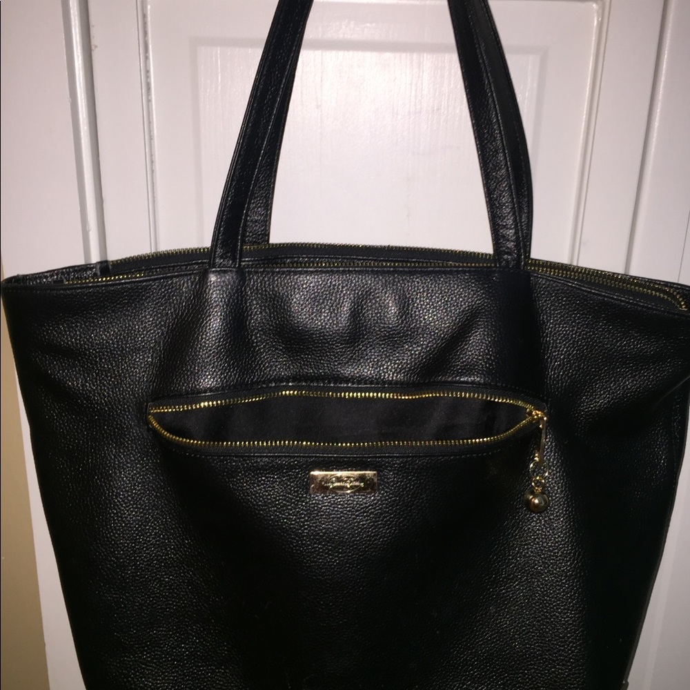 Onna Ehrlich black pebbled leather tote.
